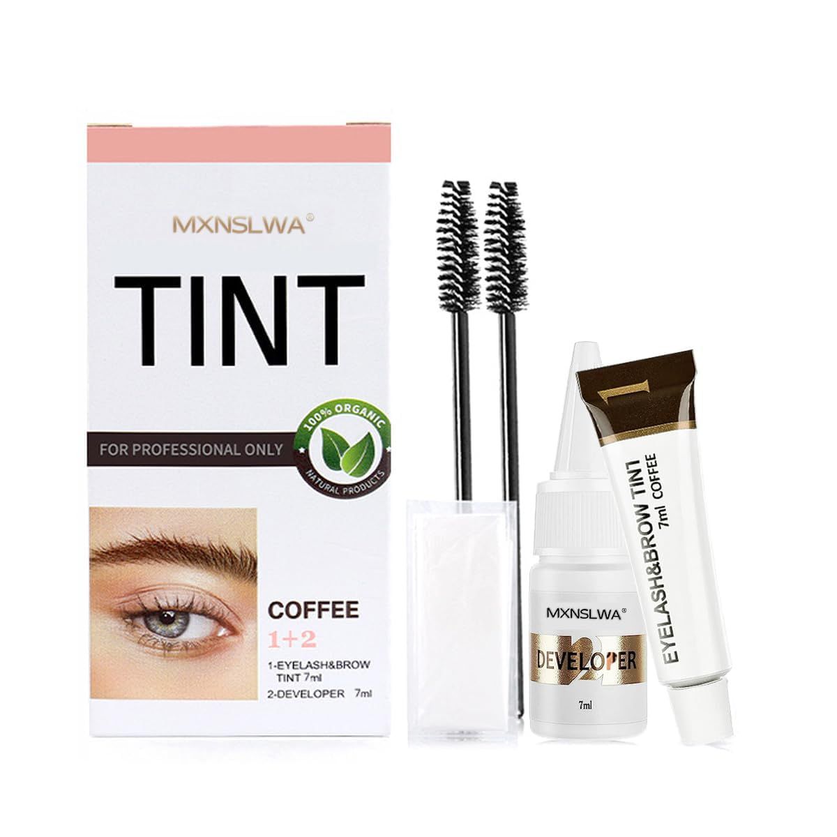 MXNSLWA Instant Lash &amp; Brow Set, Natural Bushy Eyebrow Makeup Kit, Long Lasting Spot coloring 100% Gray Converge DIY Hair Dying for Salon Home Use 7ml (Coffee)