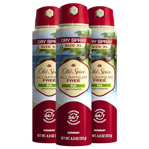 Old Spice Men's Aluminum Free Deodorant Dry Body Spray, Fiji, 247 Odor Protection, 4.3oz (Pack of 3)