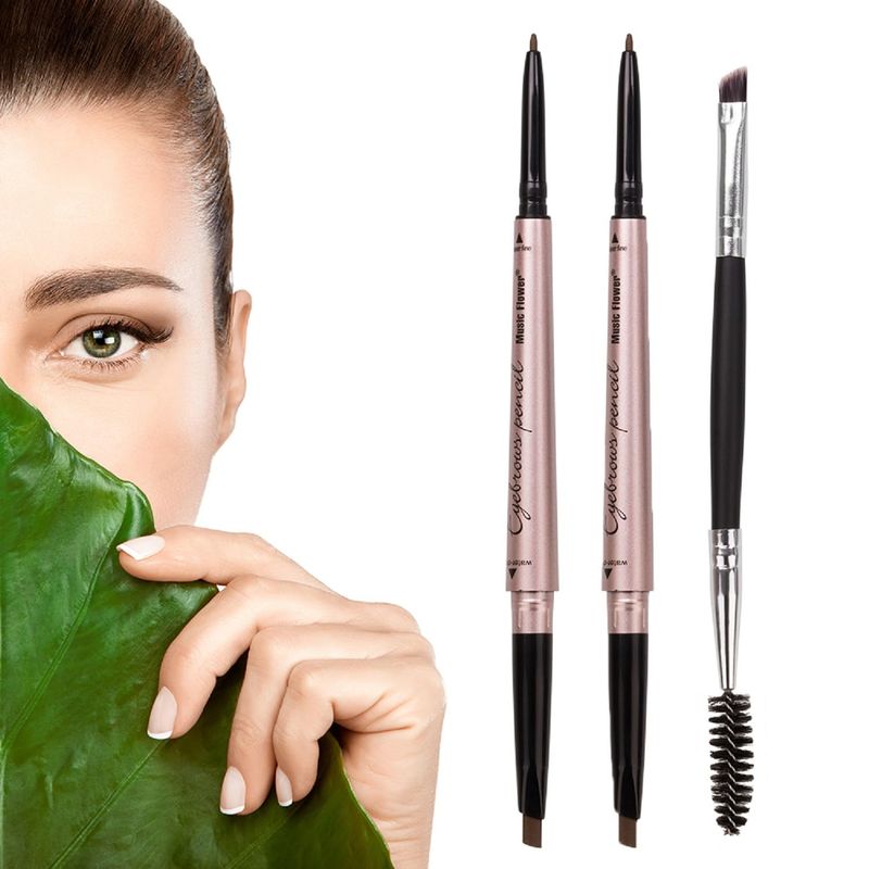 2 PackEyebrow Pencil, Waterproof Eyebrow Makeup with Dual Ends, Professional Brow Enhancing Kit with Eyebrow Brush (Dark Brown #1)