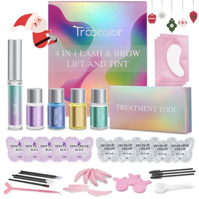 Troocolor Lash Lift and Tint Kit, Eyelash Perm Kit with Black Dye Easy for Beginners &amp; Pro DIY Instant Brow Lamination and Tint Set Use at Home &amp; Salon Eyebrow Color