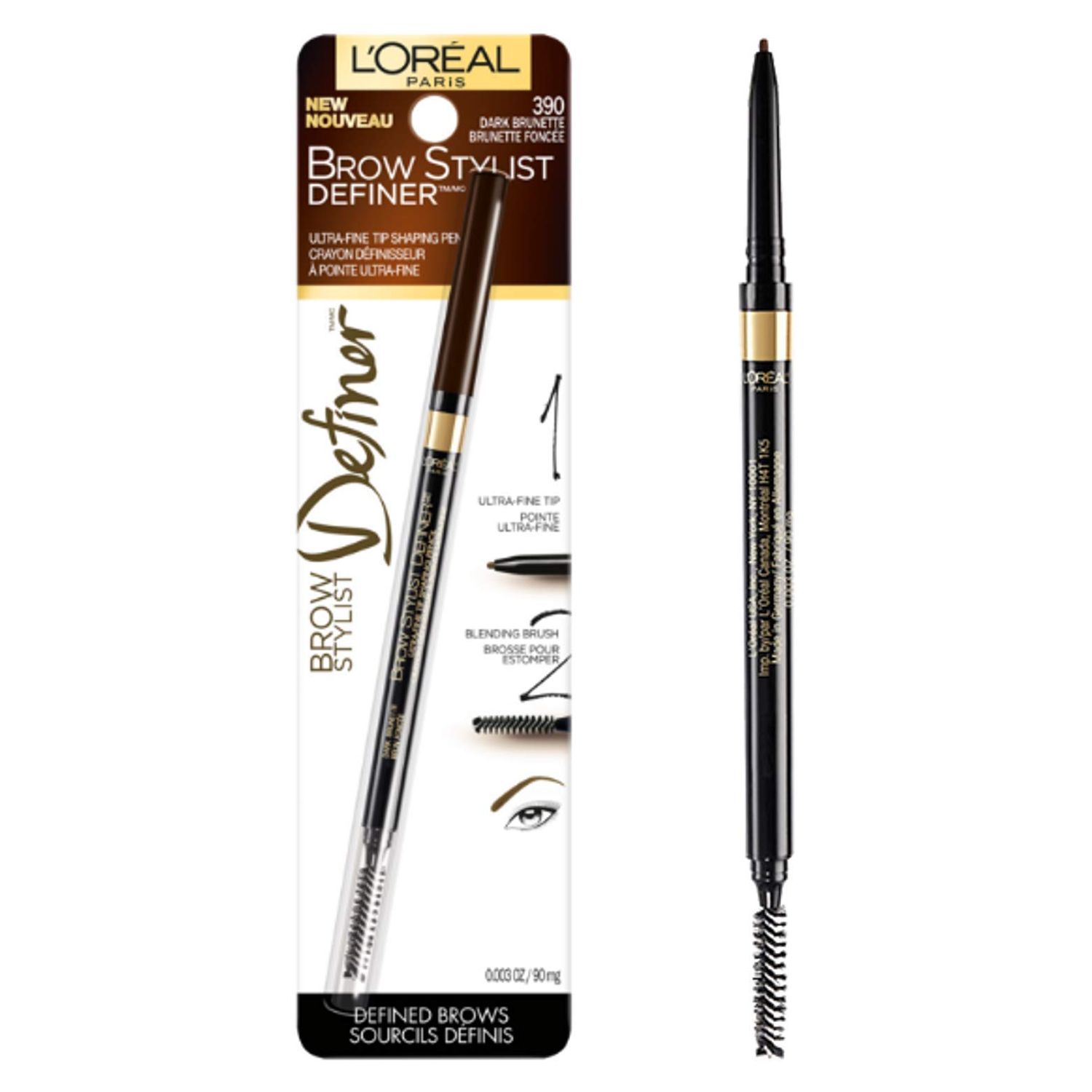 L'Oreal Paris Makeup Brow Stylist Definer Waterproof Eyebrow Pencil, Ultra-Fine Mechanical &amp; Retractable Brow Pencil, Draws Tiny Brow Hairs &amp; Fills in Sparse Areas &amp; Gaps, Dark Brunette, 0.003 oz.