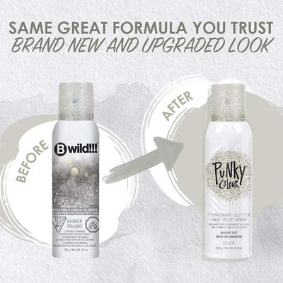 Punky Temporary Hair and Body Glitter Color Spray, Travel Spray, Lightweight, Adds Sparkly Shimmery Glow, Perfect to use On Hair, Skin, or Clothing, 3.5 oz - Silver