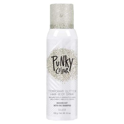 Punky Temporary Hair and Body Glitter Color Spray, Travel Spray, Lightweight, Adds Sparkly Shimmery Glow, Perfect to use On Hair, Skin, or Clothing, 3.5 oz - Silver