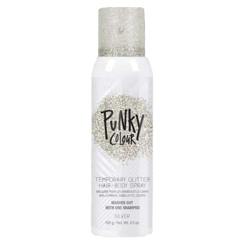 Punky Temporary Hair and Body Glitter Color Spray, Travel Spray, Lightweight, Adds Sparkly Shimmery Glow, Perfect to use On Hair, Skin, or Clothing, 3.5 oz - Silver