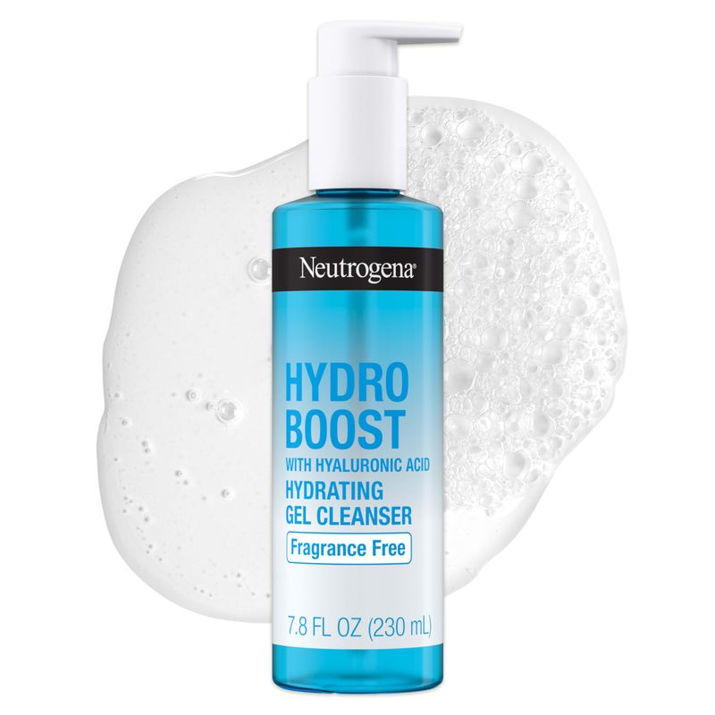 Neutrogena Hydro Boost Fragrance Free Hydrating Gel Facial Cleanser with Hyaluronic Acid, Daily Foaming Face Wash &amp; Makeup Remover, Gentle Face Wash, Non-Comedogenic, 7.8 fl. oz
