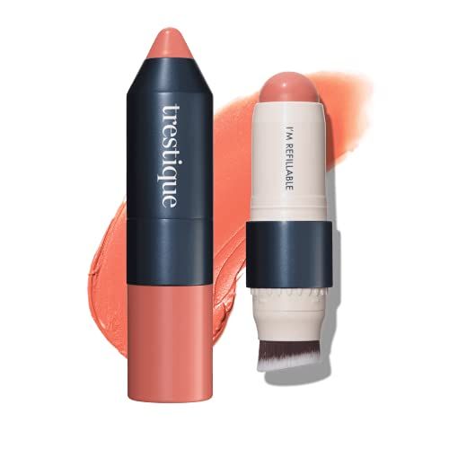 trestique Blush Stick, Vegan Blush Stick With Built-In Blush Brush, Pink Blush Makeup For Women, Rose Blush Makeup, 2-In-1 Creamy Blush Makeup