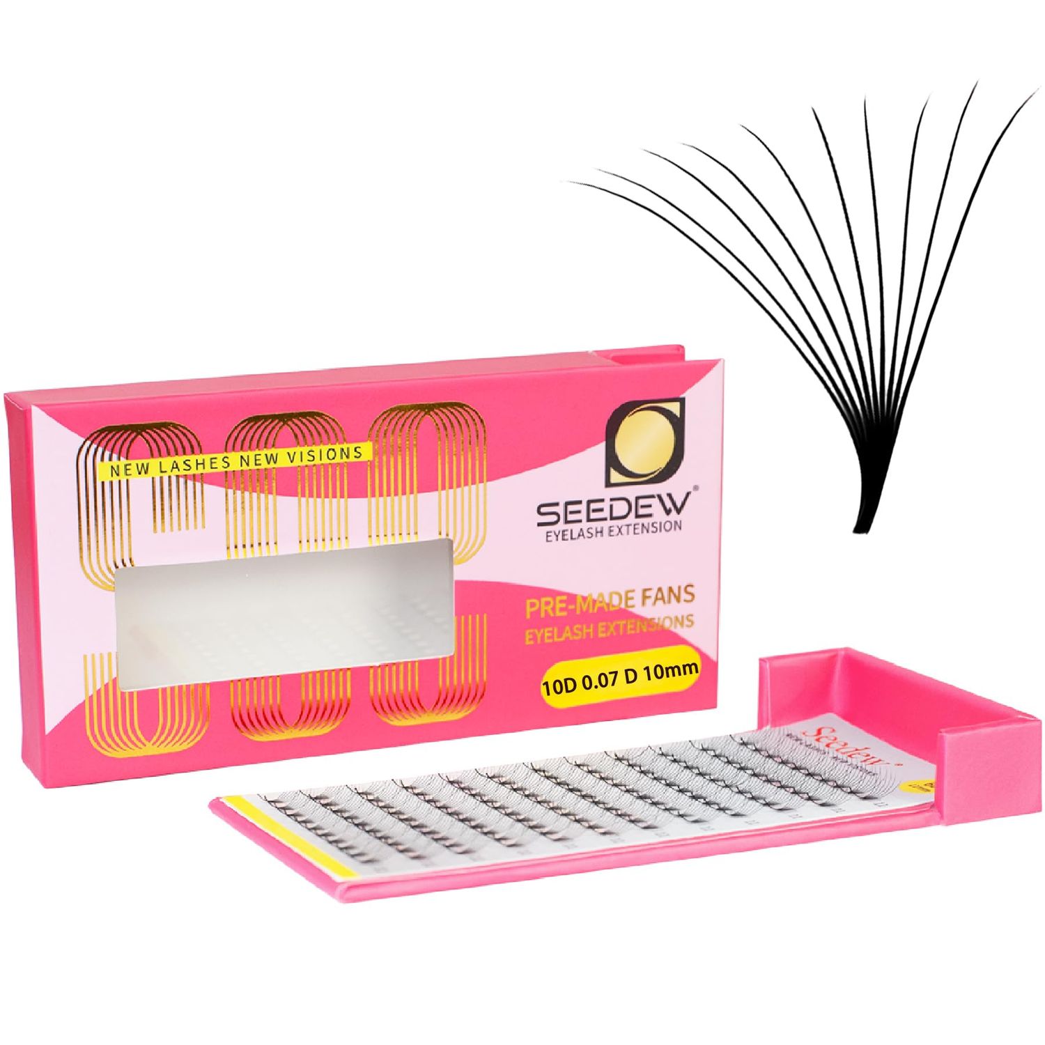 SEEDEW Premade 10D Fans Eyelash Extensions, Pointed Thin Base Professional Mega Volume Soft Natural 10D Lashes for Beauty Salon, BeginnerTech Lash Artists(10D-0.07-D-10mm-Matte Black-120Fans)