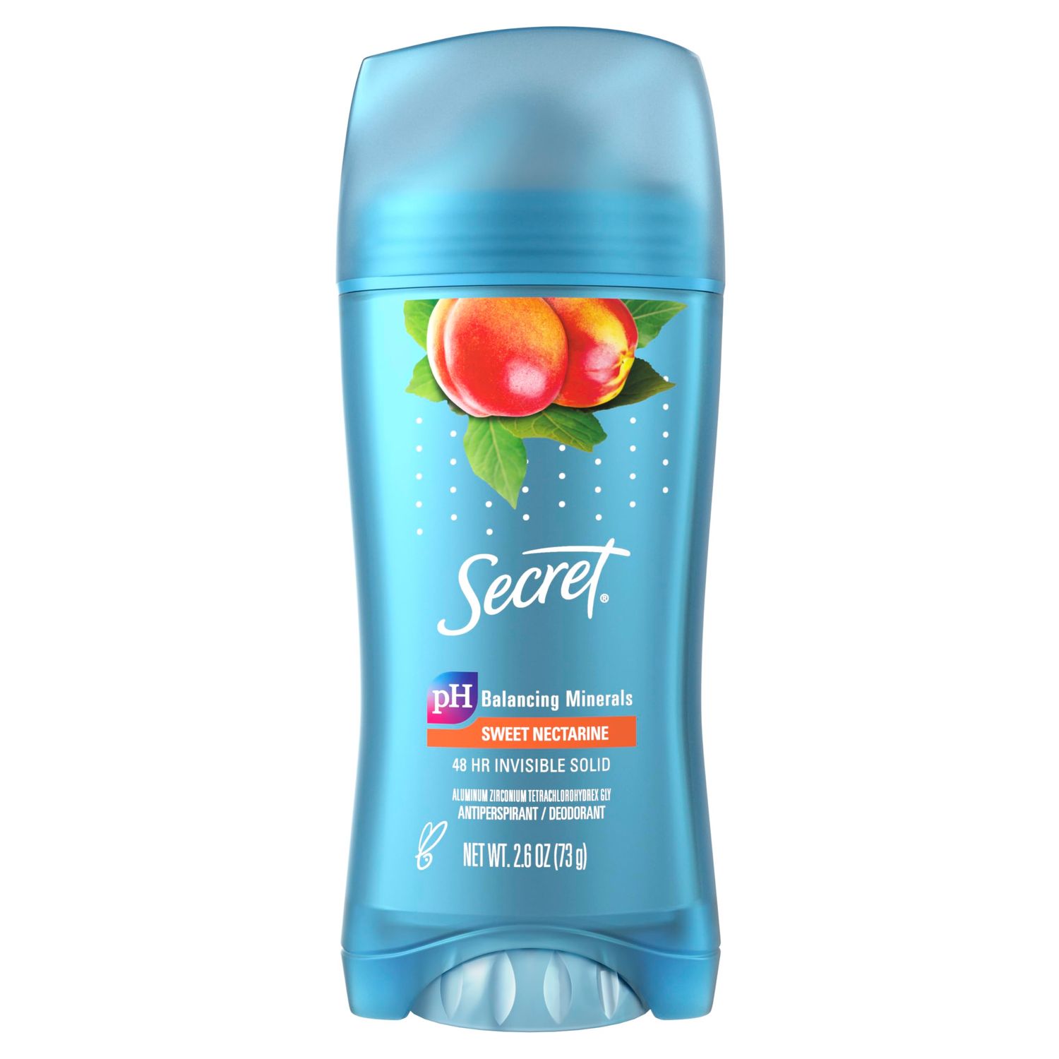 Secret Fresh Antiperspirant and Deodorant for Women, 48hr Freshness, Sweat &amp; Odor Protection, PH Balancing Minerals, Invisible Solid, Nectarine Scent, 2.6 oz