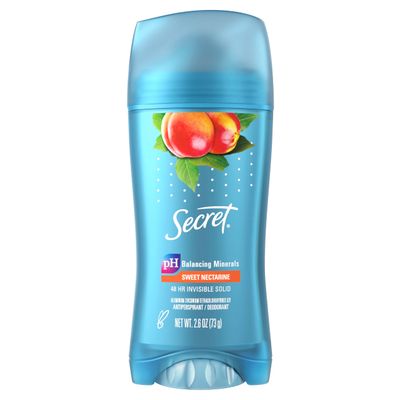 Secret Fresh Antiperspirant and Deodorant for Women, 48hr Freshness, Sweat &amp; Odor Protection, PH Balancing Minerals, Invisible Solid, Nectarine Scent, 2.6 oz