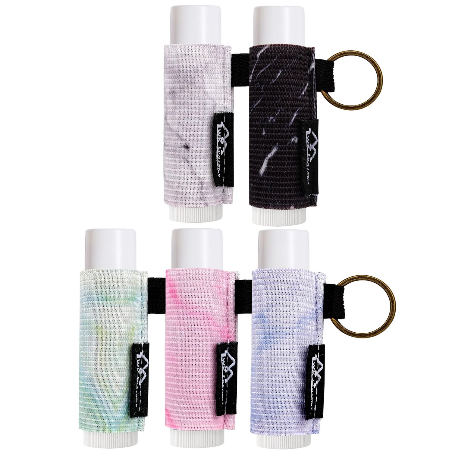 WK IEASON - Lip Balm Holder Keychain Clip On Lipstick Sleeve Chapstick Sleeve Holder Keychain 5pcs(Marble set)