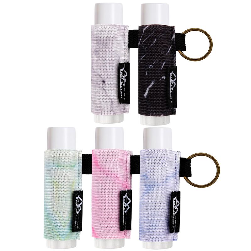 WK IEASON - Lip Balm Holder Keychain Clip On Lipstick Sleeve Chapstick Sleeve Holder Keychain 5pcs(Marble set)