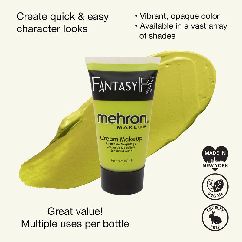 Mehron Makeup Fantasy FX Cream Makeup | Water Based Halloween Makeup | Ogre Green Face Paint &amp; Body Paint For Adults 1 fl oz (30ml) (OGRE GREEN)