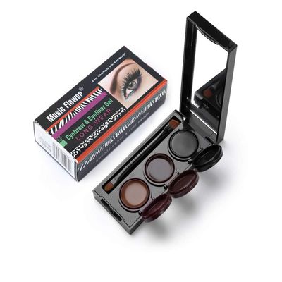 Music Flower 3 in 1 Eyebrow Gel and Eyeliner Waterproof Smudge-proof Long Wear BlackBrown with Brush