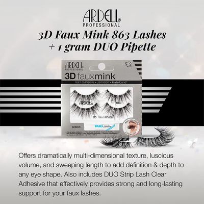 Ardell 3D Faux Mink 863 Lashes  1 gram DUO Pipette, 2 Pairs