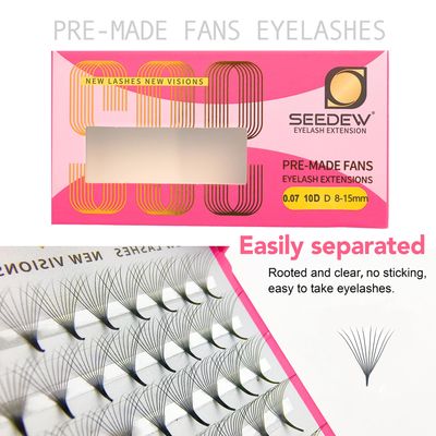 SEEDEW Premade 10D Fans Eyelash Extensions, Pointed Thin Base Professional Mega Volume Soft Natural 10D Lashes for Beauty Salon, BeginnerTech Lash Artists(10D-0.07-D-10mm-Matte Black-120Fans)