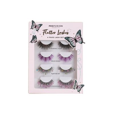 Profusion Cosmetics Empowered Butterfly Flutter Lashes 4 pair Lash Set for Classy and Beautiful Look, Professional Lightweight Faux Eyelashes to Achieve Natural Fluffy Cat Eye