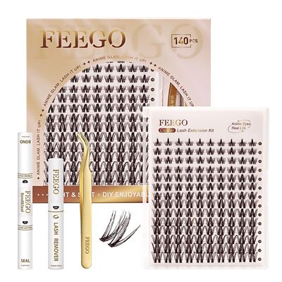 FEEGO Lashes Magic Girl Kit With Invisible Band DIY 140 Pcs 8-18 mm Eyelash Extension Kit Bond and Seal Eyelash Glue and Lash Remover Beginner Friendly Individual Lashes (MAGIC GIRL - B)