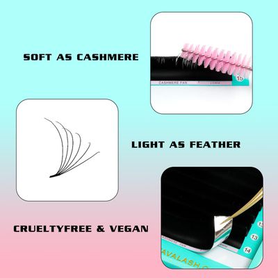 VAVALASH Cashmere Easy Fan Lashes 0.03 0.05 0.07 CCCDDD Volume Lash Extensions 8MM-20MM Matte Black Self Fanning Eyelash Extensiones, Professional Supplies for Lash Artists (D-0.05,8-15mm)