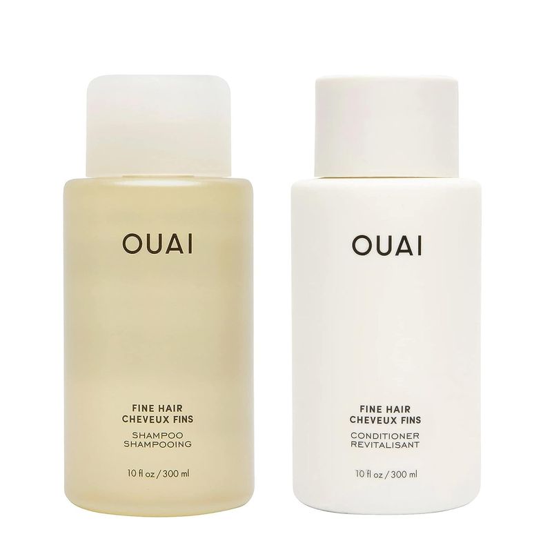 OUAI Fine Shampoo and Conditioner Set - Sulfate Free Shampoo and Conditioner for Fine Hair - Made with Keratin, Marshmallow Root, Shea Butter &amp; Avocado Oil - Free of Parabens &amp; Phthalates (10 Fl Oz)