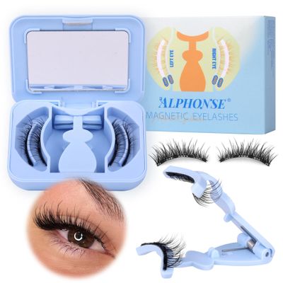 Natural Magnetic Eyelashes without Eyeliner 14mm Wispy Magnetic Lashes with Applicator 3.0 Reusable Magnetic Eye Lashes Natural Look Pestaas Magnticas Naturales by ALPHONSE