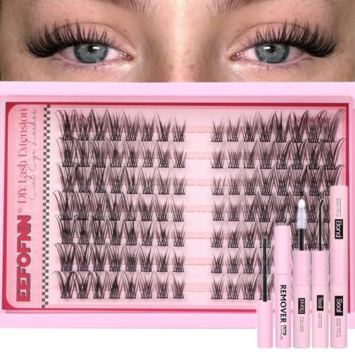 Eefofnn Natural Lash Clusters Kit Wispy Eyelash Extension Kit DIY Lash Extension Kit D Curl Cluster Eyelash Extensions Kit Lash Bond and Seal Remover Waterproof Lashes Clusters Individual Lashes Kit