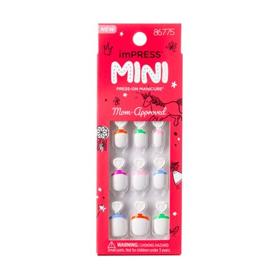 KISS imPRESS Mini Press-On Nails Manicure for Kids - &#39;French Pop&#39; - Beginner Nail Art Set with Nail File &amp; 20 Fake Nails