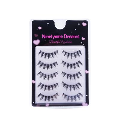 Ninetynine Dreams 5 Pairs Bunny Ear Lashes (9-14mm) False Strip 3D Eyelash Extension Reusable Thin Band Manhua Manga Anime Volume Lashes Clusters