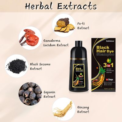 Bablabear MEIDU Black Hair Dye Shampoo, Semi-Permanent Gray Coverage for Women and Men, 3 in 1 with Natural Ingredients, Lasts 30 Days500ml