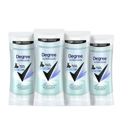 Degree Antiperspirant for Women Protects from Deodorant Stains Pure Clean Deodorant for Women 2.6 oz, Pack of 4