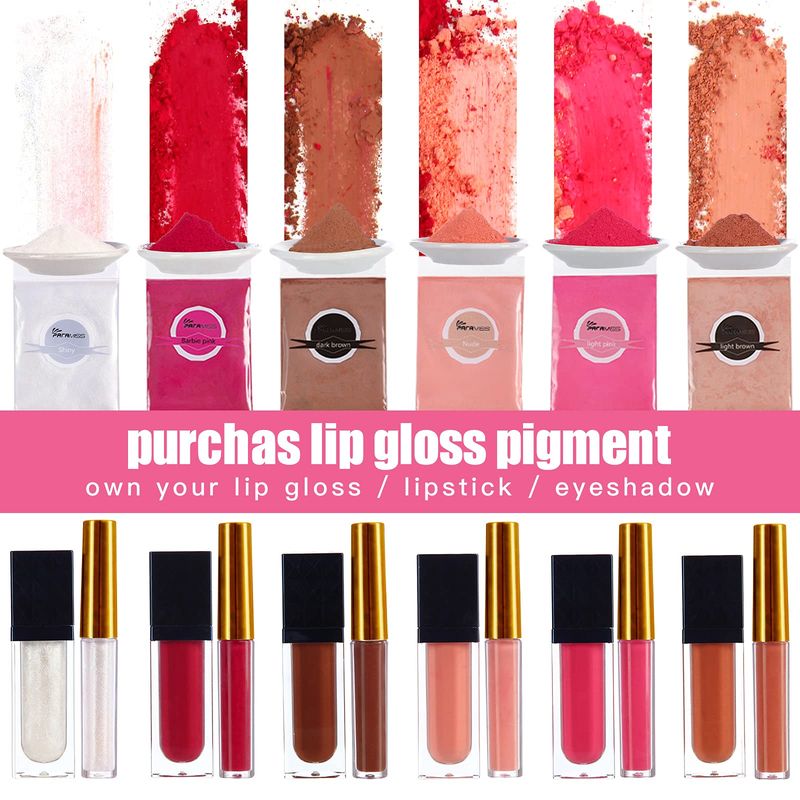 PARAMISS Lip Gloss Pigment Powder Natural Lip Dye 5 Colors x 10G and White Metallic Shimmer Pearl Glitter Pigment Powder for Lip Gloss Lipstick Eyeshadow Cosmetic Grade Lip Gloss Color Pigment