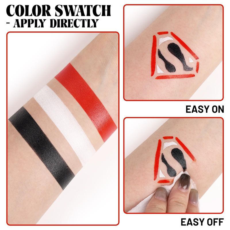White Black Red Face Paint Clown Sorceress Halloween Makeup Kit Character Set for Kids Adults, Safe Non-Toxic Face Paint Kit for Costume Parties, SFX Makeup, Dress Up &amp; Cosplay