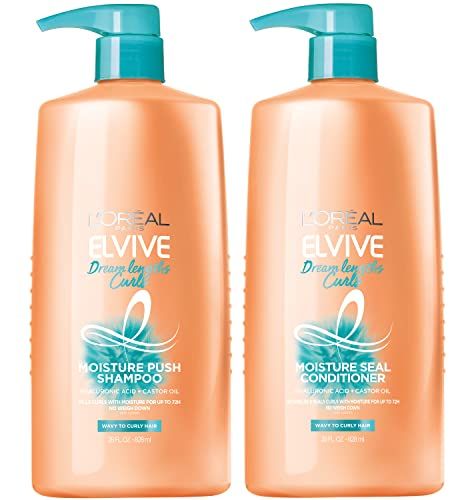 L'Oreal Paris Elvive Dream Lengths Curls Shampoo and Conditioner 2PK, Paraben-Free with Hyaluronic Acid and Castor Oil. Best for wavy hair to curly hair, 1 kit (Packaging May Vary)