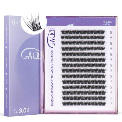 GAQQI Lash Clusters, GQ03 False Eyelashes DIY Lash Extensions C Curl 168PCS Cluster Lashes 12MM, Wispy and Natural Lash Wisps (GQ03,12mm,C Curl)