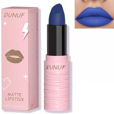 BEUKING Matte Lipstick Festival Blue Lip Tint Gloss Face Painting Stick Silky High Pigment Smooth Velvet Waterproof White Black Green Blue Lip Gloss Halloween Daily Stain Lip Make Up Cosmetics (LC06)