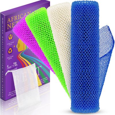 RIUOTA 4 Pieces African Bath Sponge African Net Long Net Bath Sponge Transform Your Shower Routine with African Bath Sponges for Exfoliated, Silky Smooth Skin(Blue, Green, Purple, White)