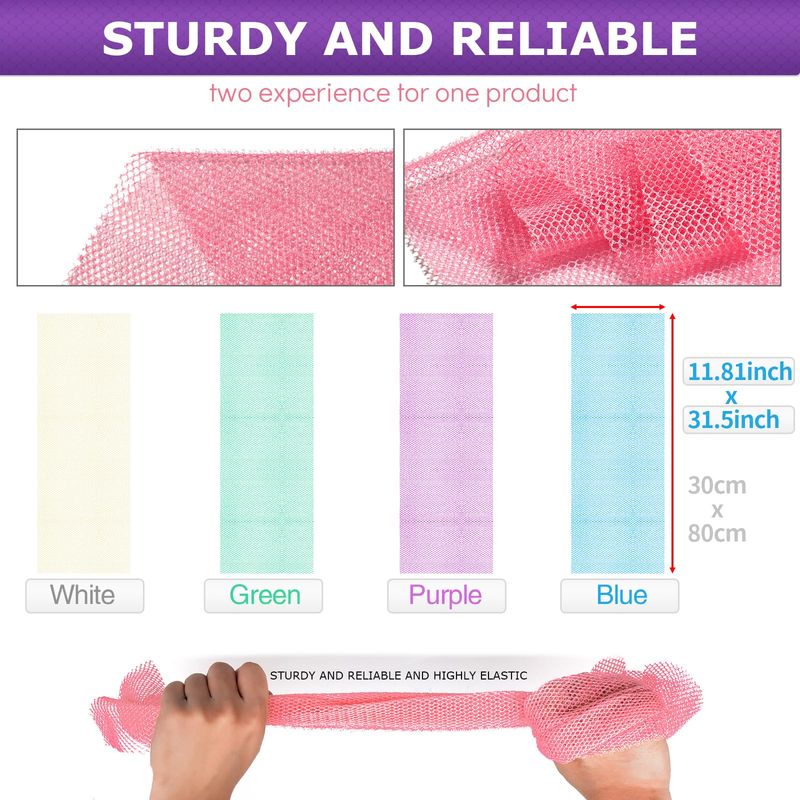 RIUOTA 4 Pieces African Bath Sponge African Net Long Net Bath Sponge Transform Your Shower Routine with African Bath Sponges for Exfoliated, Silky Smooth Skin(Blue, Green, Purple, White)