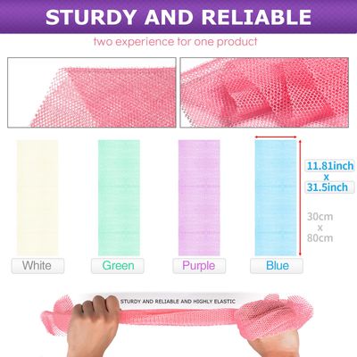 RIUOTA 4 Pieces African Bath Sponge African Net Long Net Bath Sponge Transform Your Shower Routine with African Bath Sponges for Exfoliated, Silky Smooth Skin(Blue, Green, Purple, White)