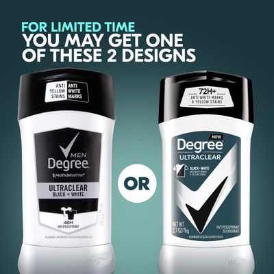 Degree Men UltraClear Antiperspirant Deodorant Black  White 72-Hour Sweat &amp; Odor Protection Antiperspirant For Men With MotionSense Technology 2.7 Ounce (Pack of 4)