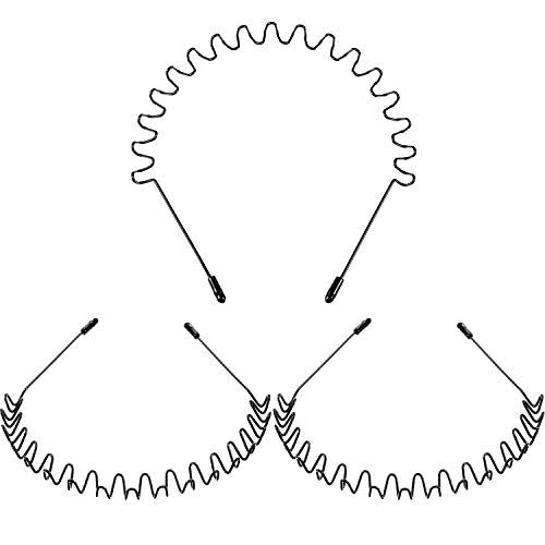 WILLBOND Hairband, 3 Pack Metal Headband for Men Unisex, Wavy Wired Zigzag Spring Sports Fashion Headwear, Non Slip Hair Hoop, Hair Accessories