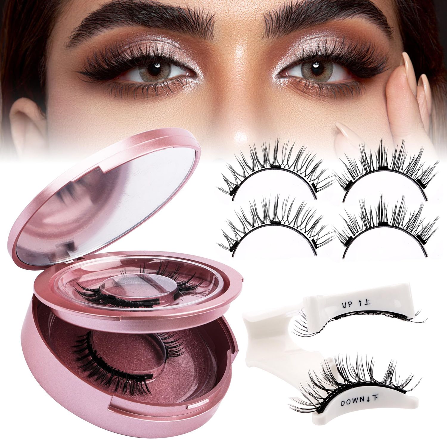 GEMERRY Magnetic Eyelashes 2 Pairs Reusable Magnetic Eyelashes with Applicator and Mirror No Glue Needed Fluffy Look Reusable Magnetic Lashes Soft Magnetic Eyelashes Applicator Tool Kit