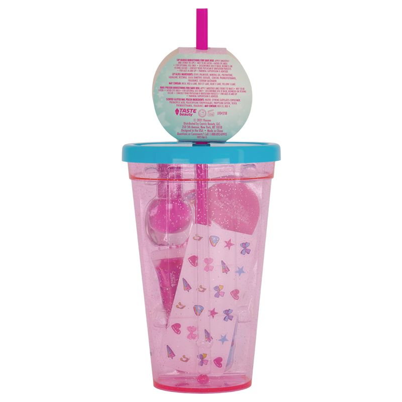 Taste Beauty JoJo Siwa Shine On! Tumbler Set with Flavored Lip Gloss and Scented Nail Polish, 4-Piece Set