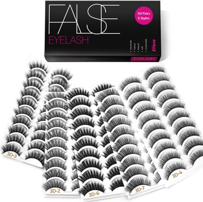 Eliace Eyelashes, (50 Pairs,5 Styles) Faux Mink Lashes Natural Look Wispy Fluffy Handmade Cat Eye lashes Pack False Eyelashes Set,Fake Lashes Strips,Makeup Fake Eyelashes Pack