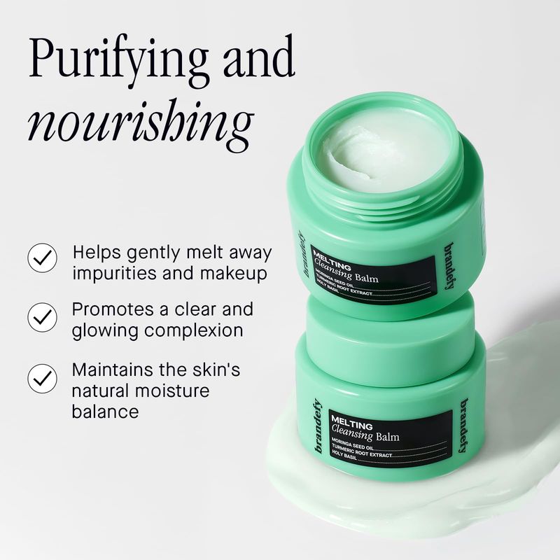 Brandefy Melting Cleansing Balm - Moringa Seed Oil, Vitamin E, Turmeric Extract - Nourishing Makeup Remover, Balm to Silky Oil, Made in the Korea (3.4 Oz)