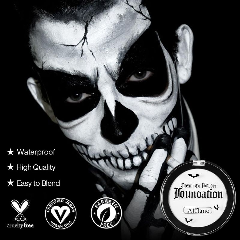 Goth White Cream to Powder Makeup Foundation,Professional Clown Face Body Paint with Matte Finish, Long Last Greasepaint for Halloween SFX Joker Vampire Ghost Theater Kryolan Cosplay Costume,Non-Toxic
