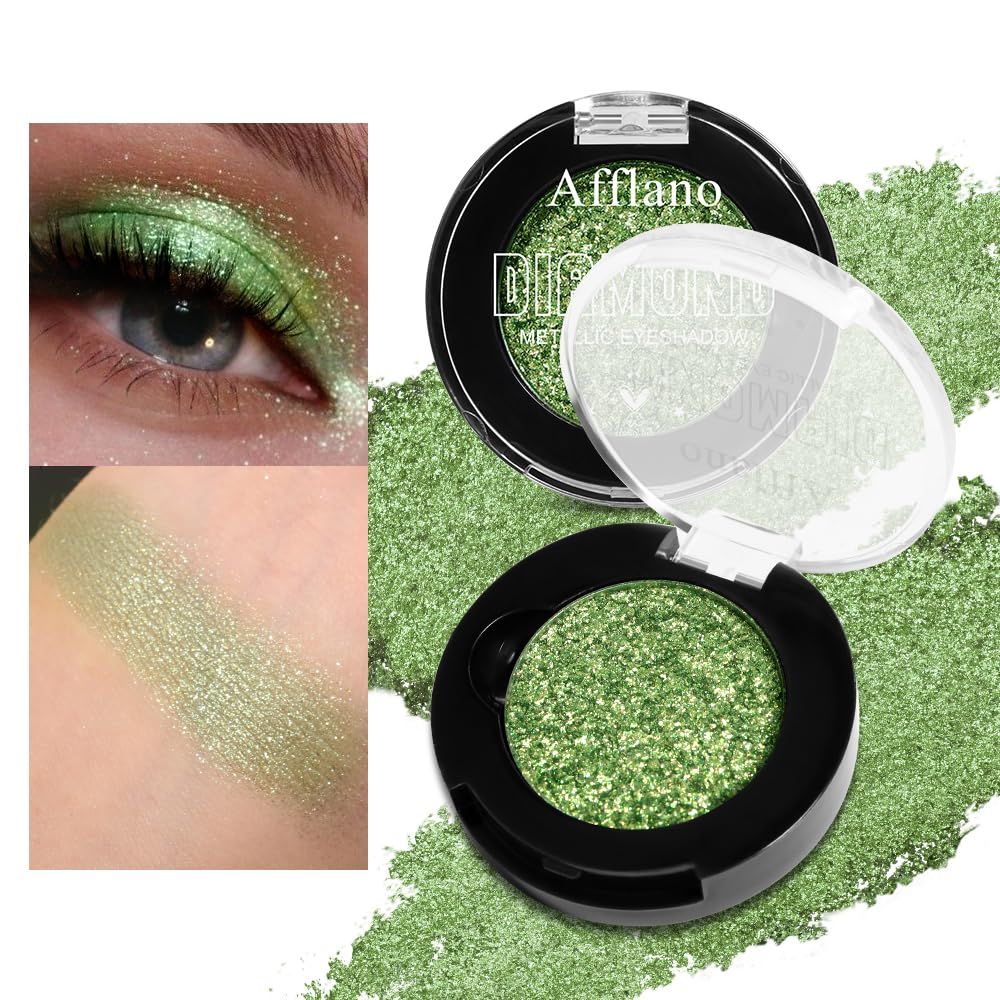 La Catrina Green Eyeshadow Sparkly Single, Highly Pigmented Teal Shimmer Olive Green Metallic Eye Shadow, Ultra Fine Glitter Eyeshadow for Brown Eyes, Hypoallergenic, Vegan Talc Free (Mermaid)