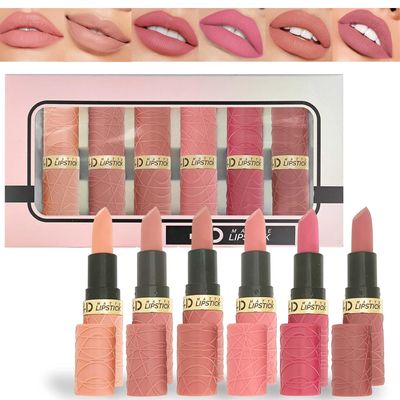 Gireatick 6pcs Matte Lipstick Makeup Set, NudePinkRose RedMauveBrown Matte Lipstick Pack Sets for Women, Silky Velvet Lipstick Matte Long Lasting Smudge Proof Lipstick