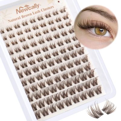 Brown Lash Clusters Natural Eyelash Clusters Brown Lash Extension Invisible Lash Band C Curl Cluster Eyelash Extension 10-16MM Cluster Lashes by Newcally