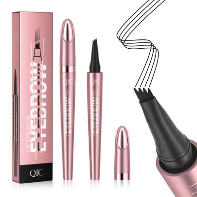QIC Eyebrow 4 Tip Brow Pencil,3D Waterproof Microblading Eyebrow Tattoo Pencil 4 Fork Tip,Microblading Eyebrow Pen Magic Eyebrow Pencil Microblade Eyebrow Pencil with Micro-Fork Tip (Black)