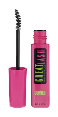Maybelline Great Lash Curved Brush Washable Mascara, Volumizing, Lengthening and Curling Mascara, Blackest Black, 1 Count