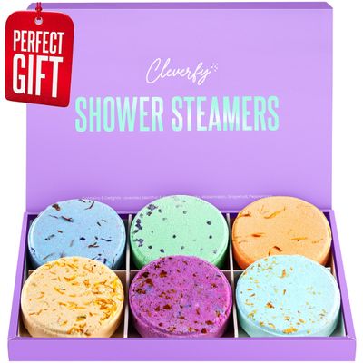 Cleverfy Shower Steamers Aromatherapy - Variety Pack of 6 Shower Bombs with Essential Oils. Self Care Birthday Gifts for Women and Valentines Day Gifts for Her and Him. Purple Set
